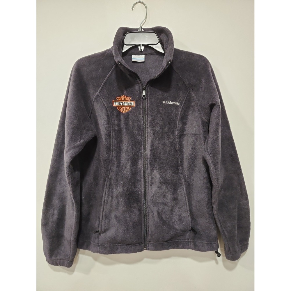 Columbia Harley-Davidson Fleece Jacket Womens M Black Full Zip Long Sleeve